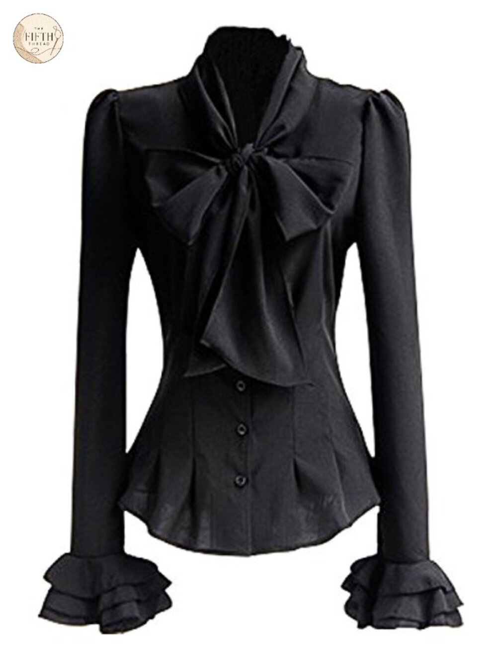 Silky Ruffle Victorian Blouse Long Sleeve Bow Tie Steampunk Work Top